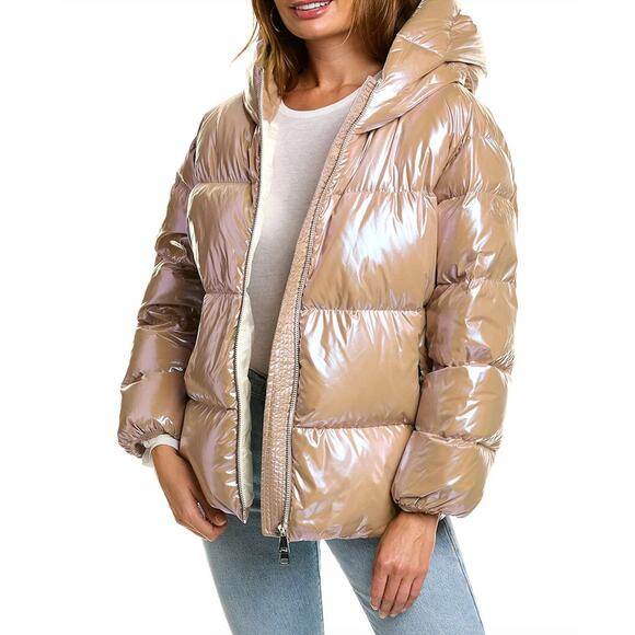 Moncler Frasne Giubbotto Tan Pink Iridescent Metallic Down Puffer Jacket 3 - Picture 1 of 16